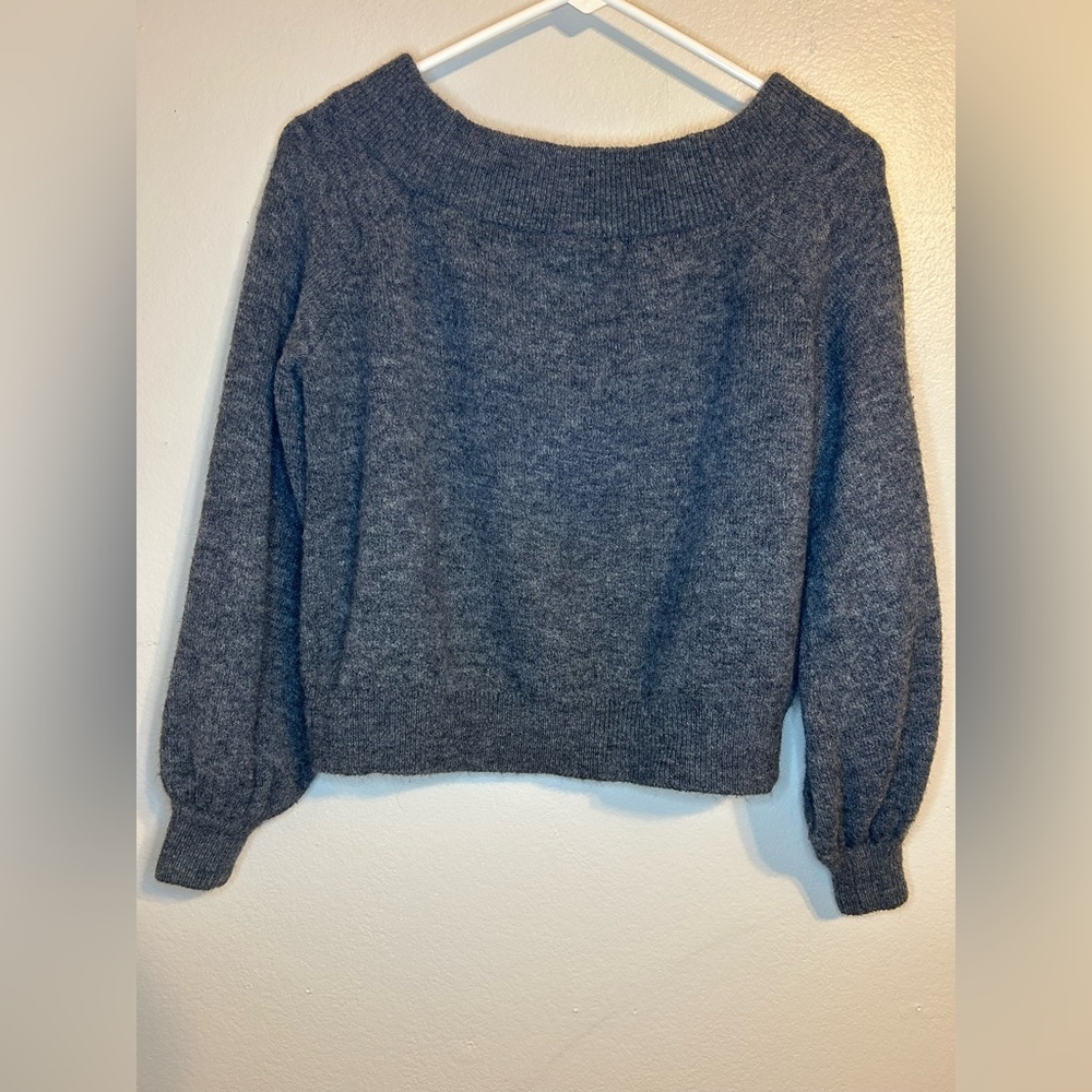 H&M Gray Off Shoulder Fold Over Neck Sweater Wool Alpaca Blend Size S - Picture 4 of 8